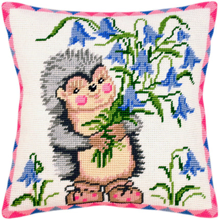 Needlepoint Pillow Kit "Hedgehog with Bellflowers"