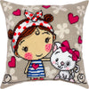 Needlepoint Pillow Kit "A Girl and a Kitten"