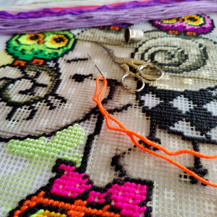 Needlepoint Pillow Kit "Elephant and Owls"
