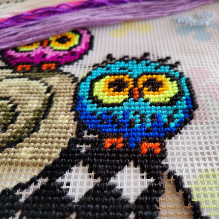 Needlepoint Pillow Kit "Elephant and Owls"