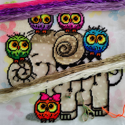 Needlepoint Pillow Kit "Elephant and Owls"