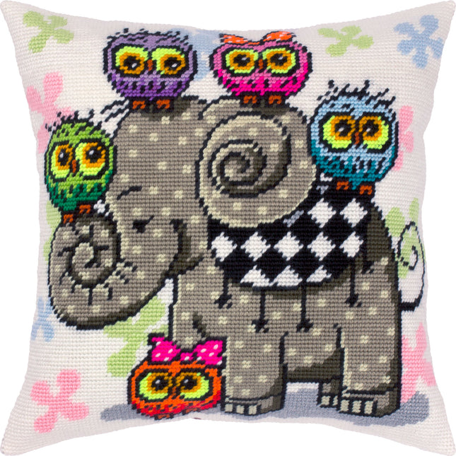 Needlepoint Pillow Kit "Elephant and Owls"