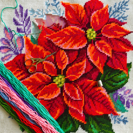 Needlepoint Pillow Kit "Poinsettia"
