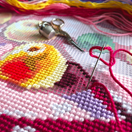 Needlepoint Pillow Kit "Still Life with Apples on Pink Cloth"
