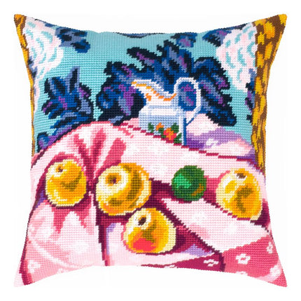 Needlepoint Pillow Kit "Still Life with Apples on Pink Cloth"