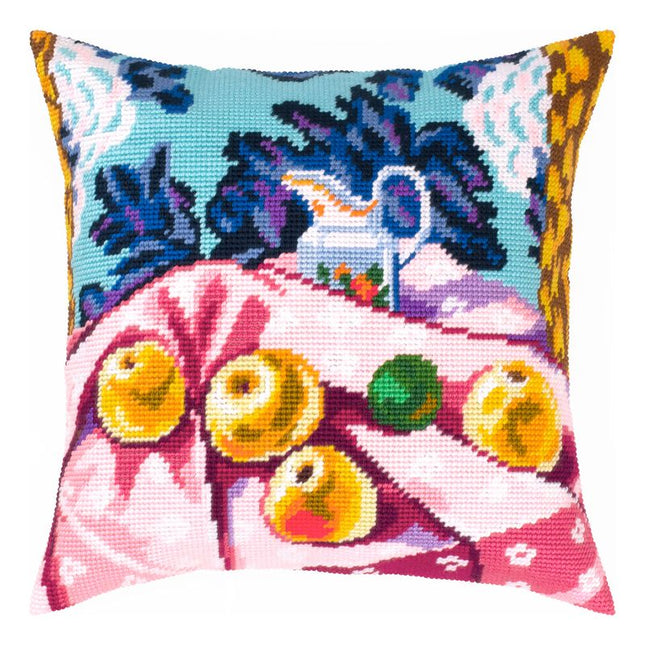 Needlepoint Pillow Kit "Still Life with Apples on Pink Cloth"