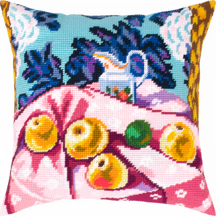 Needlepoint Pillow Kit "Still Life with Apples on Pink Cloth"