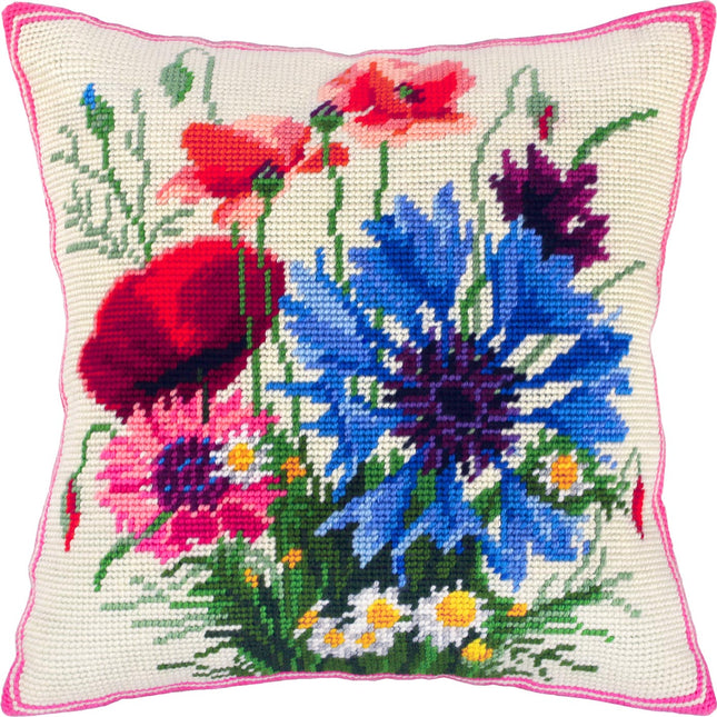 Needlepoint Pillow Kit "Poppies and Cornflowers"