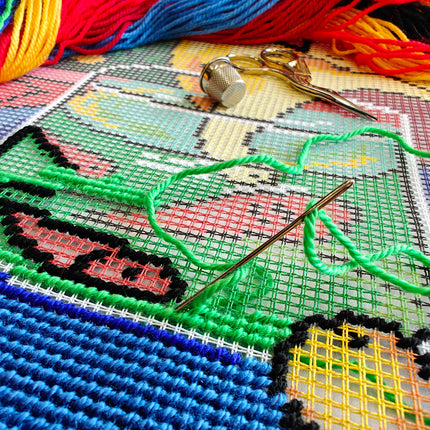 Needlepoint Pillow Kit "Cat with Fish"
