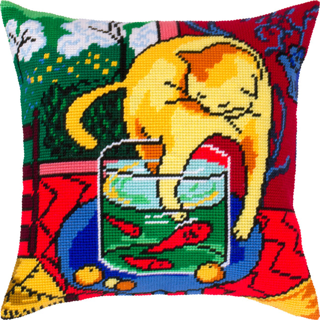 Needlepoint Pillow Kit "Cat with Fish"