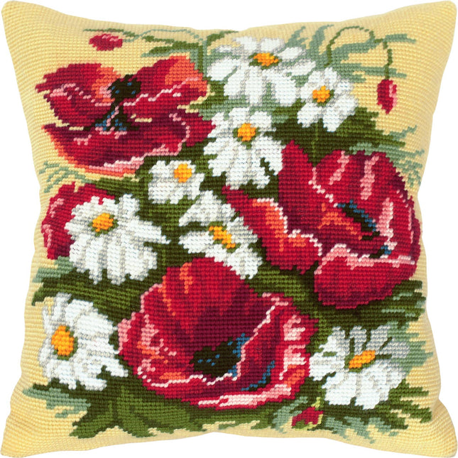 Needlepoint Pillow Kit "Poppies and Daisies"