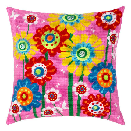 Needlepoint Pillow Kit "Multicolored daisies"