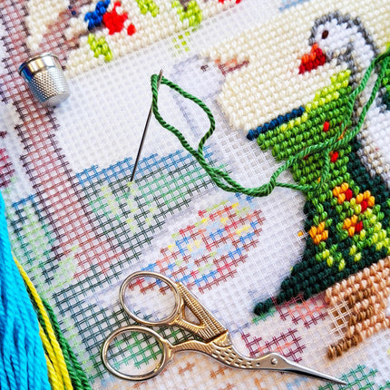 Needlepoint Pillow Kit "Geese Among the Flowers"