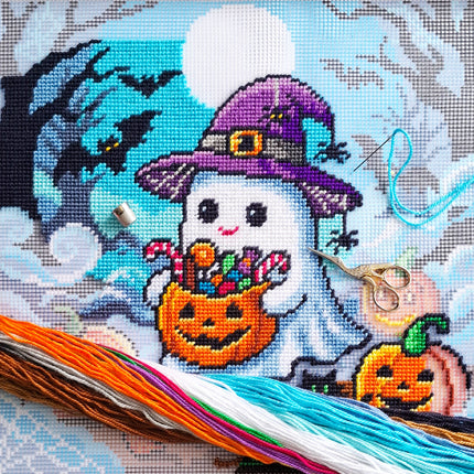 Needlepoint Pillow Kit "Ghost and treats"