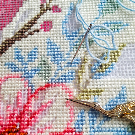 Needlepoint Pillow Kit "Cardinal Among Flowers"