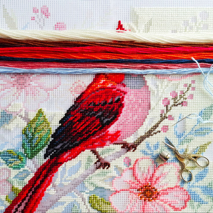 Needlepoint Pillow Kit "Cardinal Among Flowers"