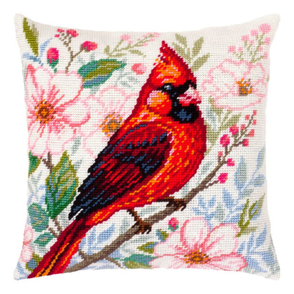 Needlepoint Pillow Kit "Cardinal Among Flowers"