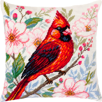 Needlepoint Pillow Kit "Cardinal Among Flowers"