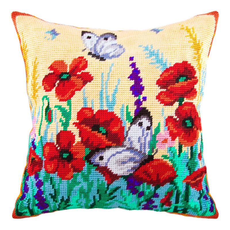 Needlepoint Pillow Kit "Large Whites on Poppies"