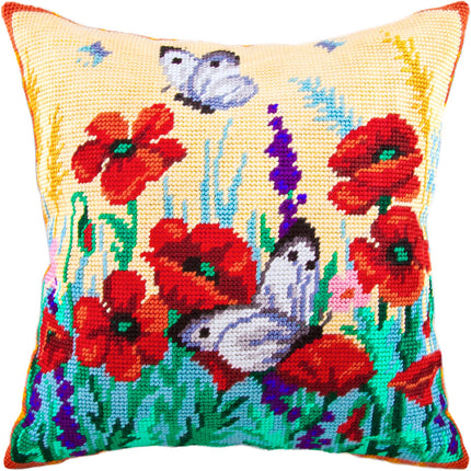 Needlepoint Pillow Kit "Large Whites on Poppies"