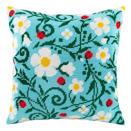 Needlepoint Pillow Kit "Strawberry and Ladybugs"