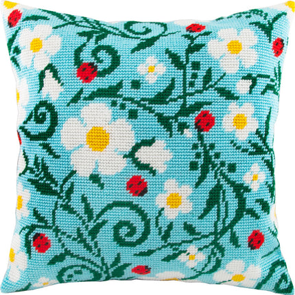 Needlepoint Pillow Kit "Strawberry and Ladybugs"