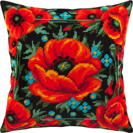 Needlepoint Pillow Kit "Meadow of Poppies"