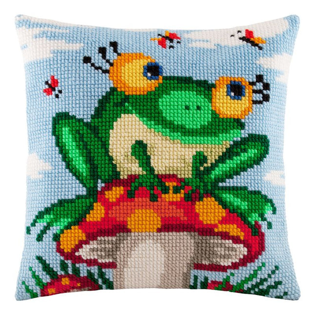Cross Stitch Pillow Kit "Frog on a Mushroom"