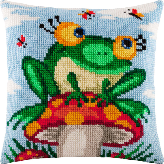 Cross Stitch Pillow Kit "Frog on a Mushroom"