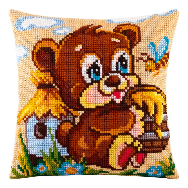 Cross Stitch Pillow Kit "Bear the Sweet-Tooth"