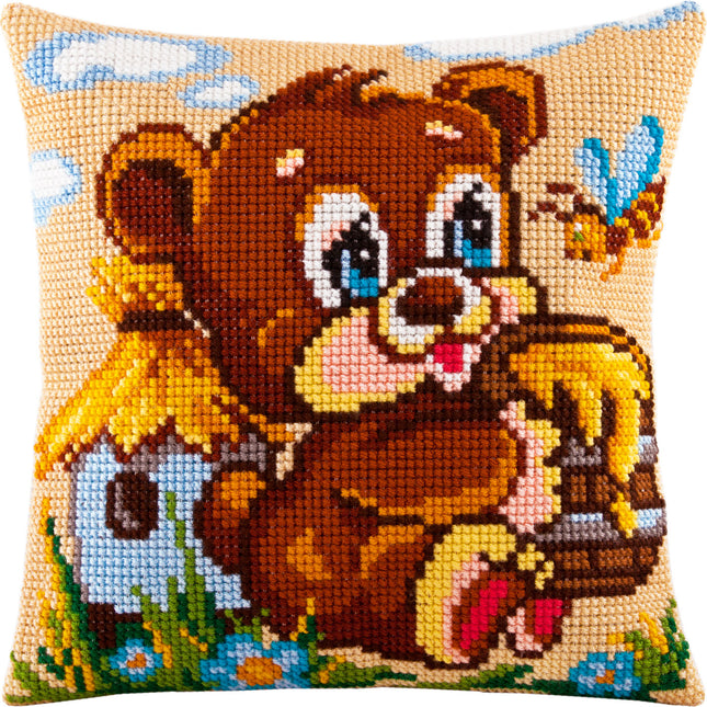 Cross Stitch Pillow Kit "Bear the Sweet-Tooth"