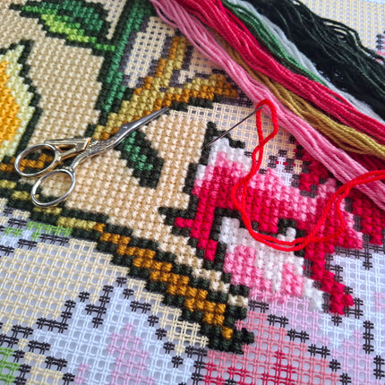 Cross Stitch Pillow Kit "Climbing Rose (Tree Series), J. G. Dearl"