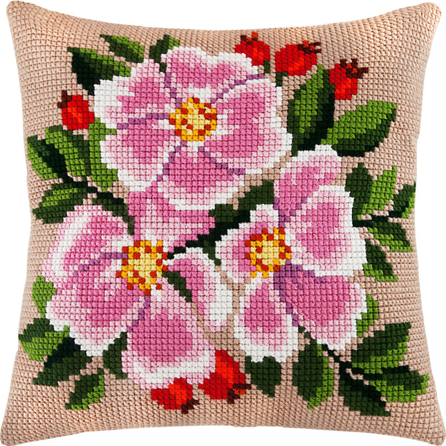 Cross Stitch Pillow Kit "Dog Rose"