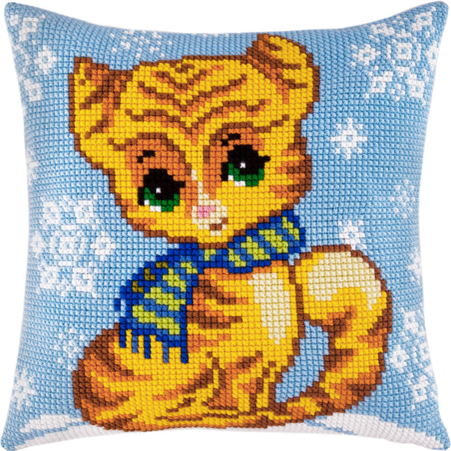Cross Stitch Pillow Kit "Kitten in the Winter"