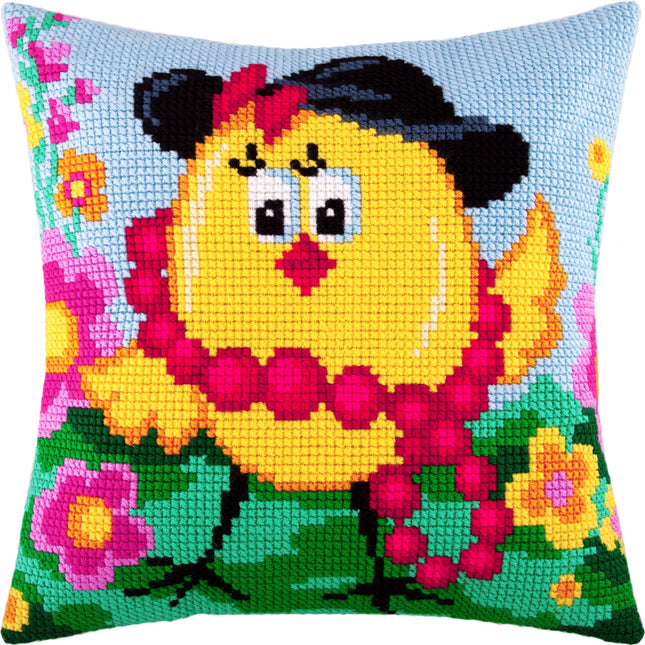 Cross Stitch Pillow Kit "Chick with a Necklace"