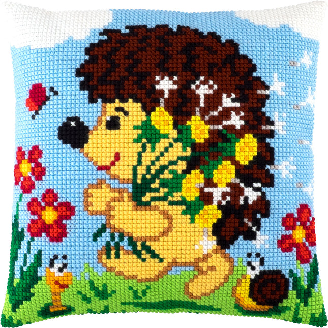 Cross Stitch Pillow Kit "Hedgehog with Dandelions"