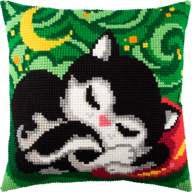 Cross Stitch Pillow Kit "Kitten under the Moon"