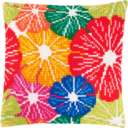 Cross Stitch Pillow Kit "Rainbow of Flowers"
