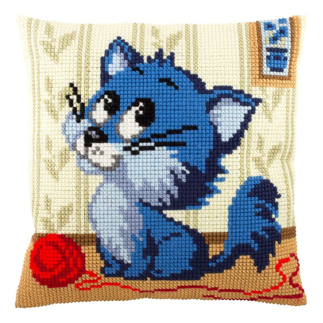 Cross Stitch Pillow Kit "Kitten with a Ball of Yarn"