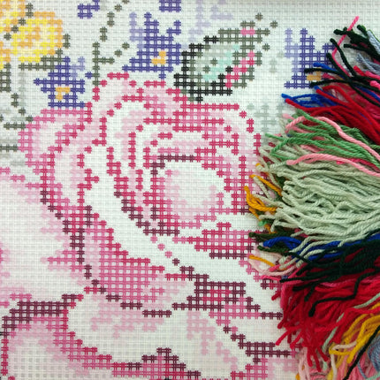 Cross Stitch Pillow Kit "Pink Rose"