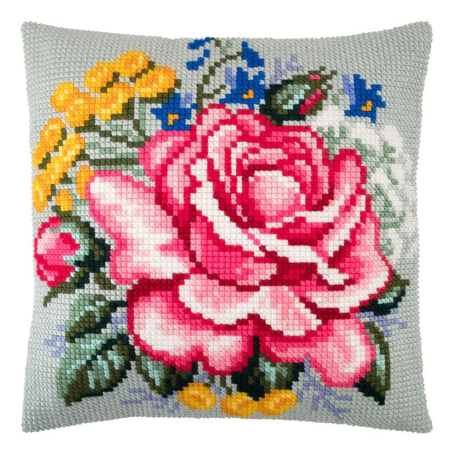 Cross Stitch Pillow Kit "Pink Rose"