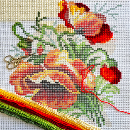 Cross Stitch Pillow Kit "Poppies, C. Klein"