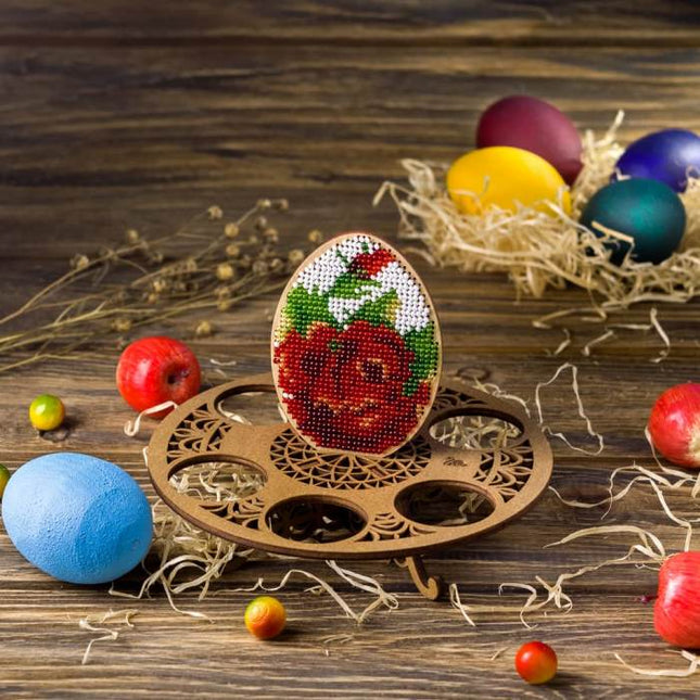 DIY Bead Embroidery Kit on Wood "Egg with rose"