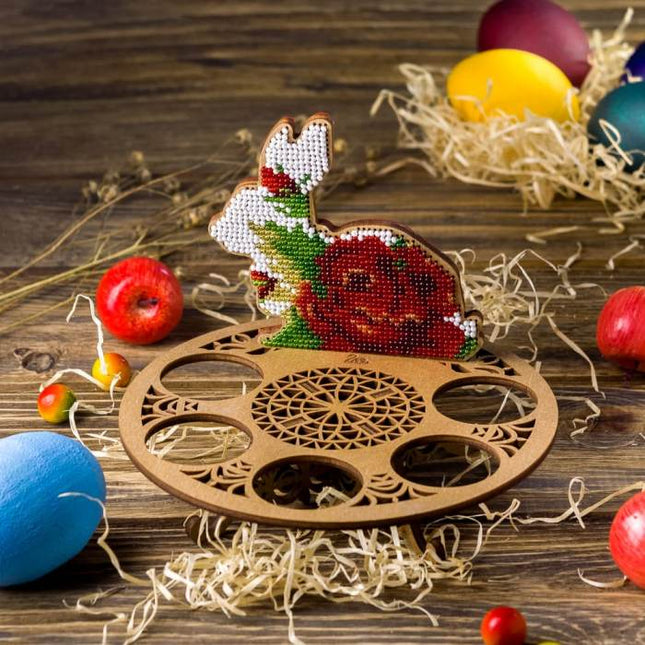 DIY Bead Embroidery Kit on Wood "Easter rabbit"