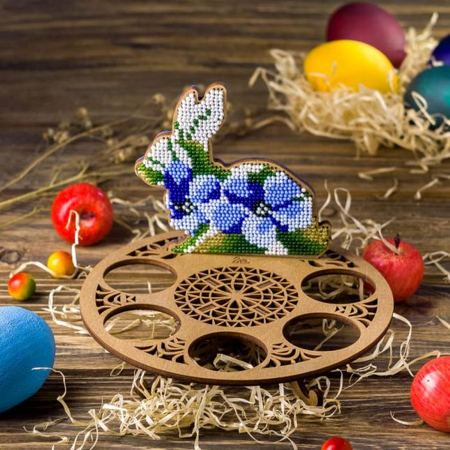 DIY Bead Embroidery Kit on Wood "Easter rabbit"