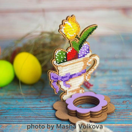 DIY Bead Embroidery Kit on Wood "Tulip with eggs"