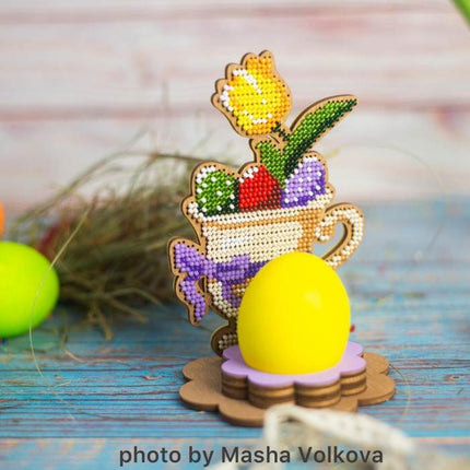 DIY Bead Embroidery Kit on Wood "Tulip with eggs"