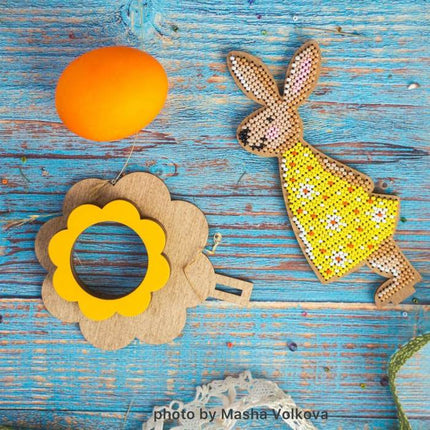 DIY Bead Embroidery Kit on Wood "Rabbit - girl"