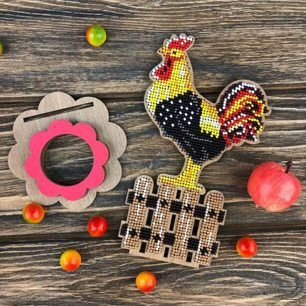 DIY Bead Embroidery Kit on Wood "Rooster"