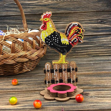 DIY Bead Embroidery Kit on Wood "Rooster"